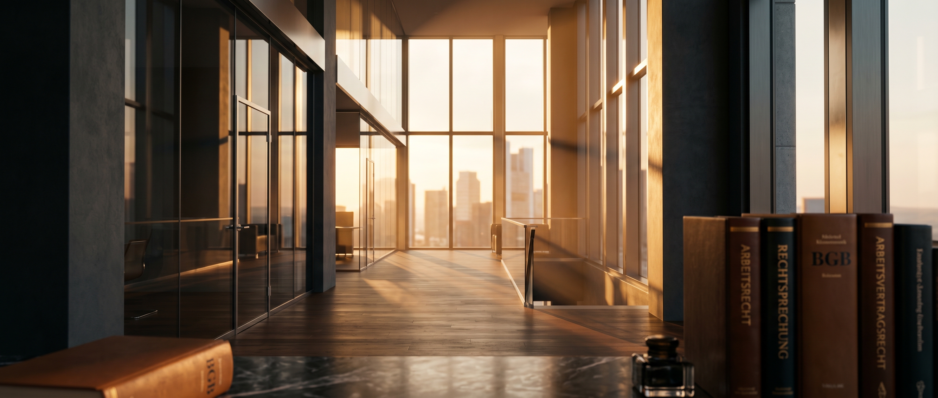 Kanzlei Groll & Partner – modernes Frankfurter Büro mit Blick auf die Skyline